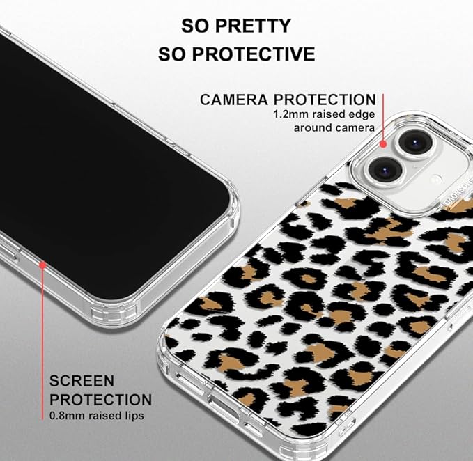MOSNOVO Case for iPhone 16 Plus, [Buffertech 6.6ft Military-Grade Drop Protection] [Anti Peel Off Tech] Clear TPU Bumper Phone Case Cover Design - Leopard Print