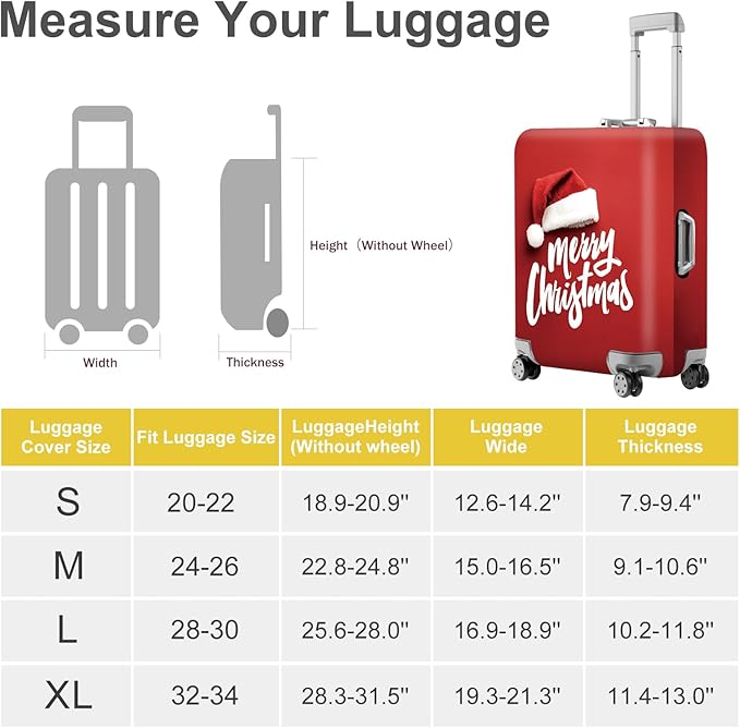ANNA QUEEN Merry Christmas Luggage Cover, Santa Hat Holiday Design Suitcase Protector, Stretchable Washable Travel Sleeve for 20-22 Inch Luggage
