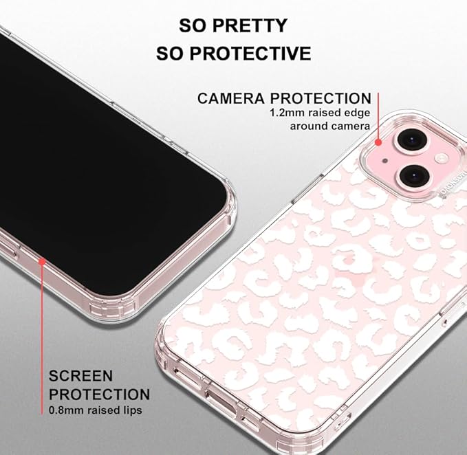 MOSNOVO Case for iPhone 15, [Buffertech 6.6ft Military-Grade Drop Protection] [Anti Peel Off Tech] Clear TPU Bumper Phone Case Cover Design - White Leopard Print