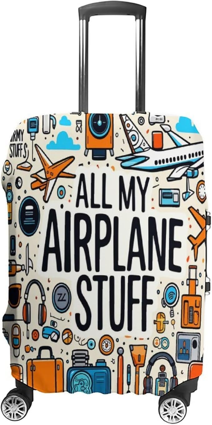 Airplane Travel Accessories Collection Stretch Luggage Cover, Washable Suitcase Protector Fits 19-21in Cases, Secure Fit for Carry On Checked Bags, Travel Essentials
