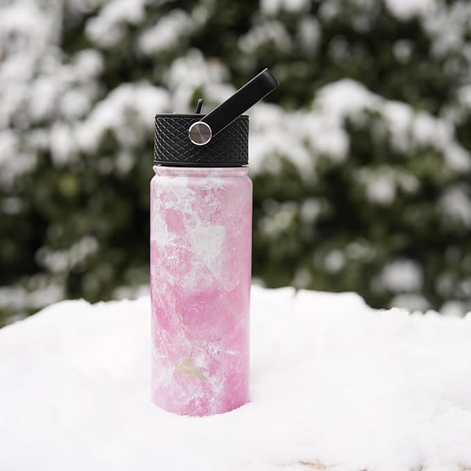 Konokyo 18 oz Insulated Water Bottle Stainless Steel Sport Bottles with 3 Lids,Marble Blossom