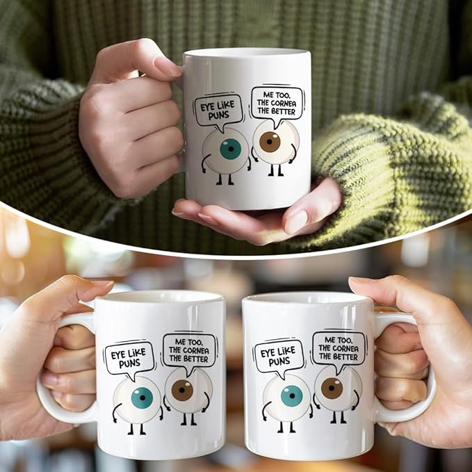 RZHV Eye Like Puns Me To The Cornea The Better 11 Oz Novelty Mug, Funny Coffee Mug for Eye Doctor, Office Thank You Gifts for Optometrist Eye Coworker, Office Gifts for Hosptial Colleague