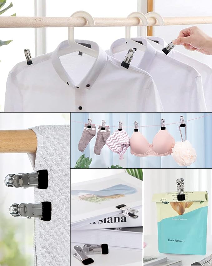 30PCS Small Clothes Pin with Hook for Easy Hanging, Stainless Steel Clothespins, Metal Laundry Grip Clips, Anti Rust, Multipurpose