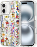 MOSNOVO Case for iPhone 16 Plus, [Buffertech 6.6ft Military-Grade Drop Protection] [Anti Peel Off Tech] Clear TPU Bumper Phone Case Cover Design - Wildflower Meadow