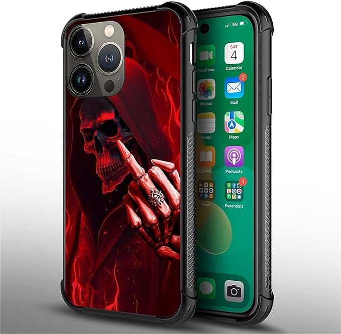 for iPhone 13 Pro Max Case, Gestures Funny Skull Pattern Graphic Design Girl Boy Soft Silicone Hard Acrylic Shock Protection for iPhone 13 Pro Max