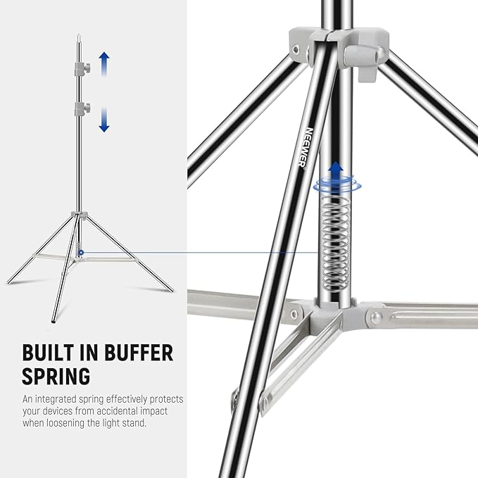 NEEWER Upgraded 75"/190cm Light Stand Stainless Steel Spring Loaded, Foldable Photography Tripod Stand with Stronger Tube Joints for Strobe Softbox LED Ring Light, Max Load 13.5lb/6.5kg, ST-190SS