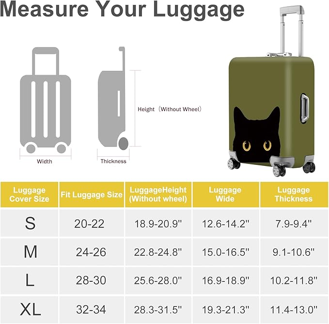 ANNA QUEEN Peeking Black Cat Luggage Cover, Cute Cat Eyes Design Suitcase Protector, Stretchable Washable Travel Sleeve for 28-30 Inch Luggage