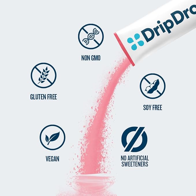 DripDrop Zero Sugar Plus - Sugar Free Hydration Packets- Single Serve Electrolytes Powder Drink Mix - Raspberry Lemonade, Watermelon, Tangerine, Tropical Punch - Non-GMO, Vegan- 16 Sticks