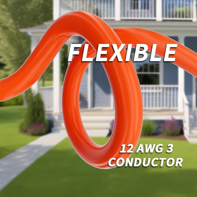 PlugSaf 6 FT 2 Pack 12/3 Gauge Heavy Duty Outdoor Extension Cord Waterproof with Lighted, Flexible Cold Weather 3 Prong Electric Cord Outside, 15A 1875W 125V 12AWG, Orange, ETL Listed