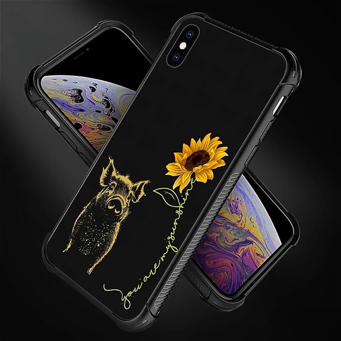 for iPhone X/Xs Case, Pig Sunflower Yellow Sunshine Pattern Made of Soft Silicone Hard Acrylic Shock Protection for iPhone X/Xs