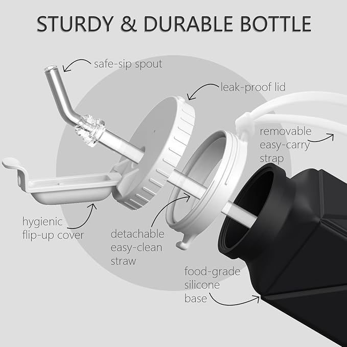 BEAUTAIL Collapsible Water Bottles with Straw 20.6oz, Silicone Foldable Portable Water Bottle, BPA-Free, Leakproof Reusable for Travel Camping Hiking Sports, 4 Pack (Black+Dark Blue+Blue+Pink)