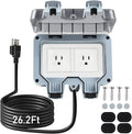 Outdoor Power Outlet Box with 26.3Ft Extension Cord, NEMA 5-15R, STW 14 AWG, Weatherproof Waterproof IP66 Electrical Outlet Extender, Exterior Wall Power Socket w/Cover for Garden