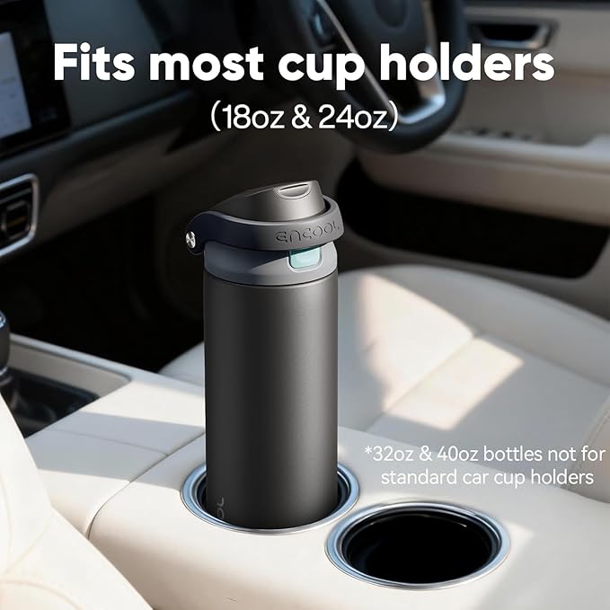 ENCOOL Leakproof Insulated Water Bottle with Straw Dual-Sip Water Bottle Bag-Safe Design for Work, Commute & Gym – Keeps Drinks Cold All Day, 32 oz, Ember Clay