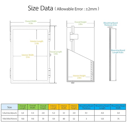 Junction Box, ABS Plastic, IP65 Waterproof Dustproof Universal Electrical Enclosure, Hinged Shell Outdoor and Indoor Usage Project Box, 5.9"x 3.9"x 2.8"(150x100x70mm), Grey