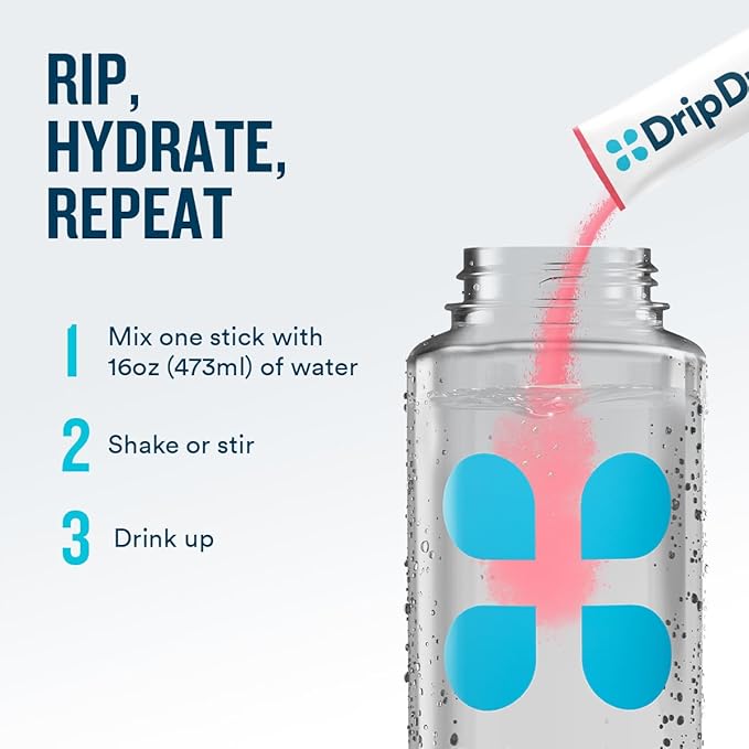 DripDrop Zero Sugar Plus - Sugar Free Hydration Packets - Single Serve Electrolytes Powder Drink Mix - Raspberry Lemonade, Watermelon, Tangerine, Tropical Punch - Non-GMO, Vegan- 8 Sticks