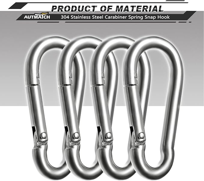 AUTMATCH Carabiner Clips, 3" Spring Snap Hook Caribeener Clips Buckle Heavy Duty Locking Carabiners Chain Quick Links, 4 Pack