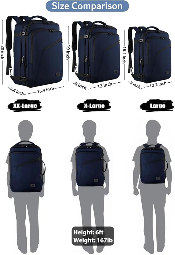 MATEIN Backpack for Travel, 27L Water Resistant Carry on Backpack Fits Overhead Bin, Convertible Work Daypack with 2 Handles, Hiking Daypack for Outdoor Sport,Travel Gifts for Men Women, Blue