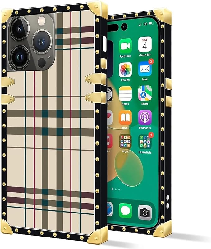 Compatible with iPhone 14 Pro Case, Black Red Beige Stripes Luxury Golden Decoration for Girl Women Soft TPU Shockproof Protective Hard PC Back for iPhone 14 Pro