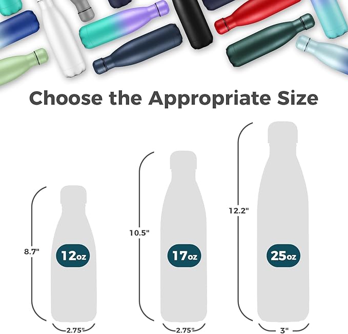 Volhoply 17oz Stainless Steel Water Bottles Bulk, Leakproof Insulated Metal Water Bottle for Sports, Travel, Adult, Available in Packs of 1, 4, or 8（Dark Night,8 Pack）