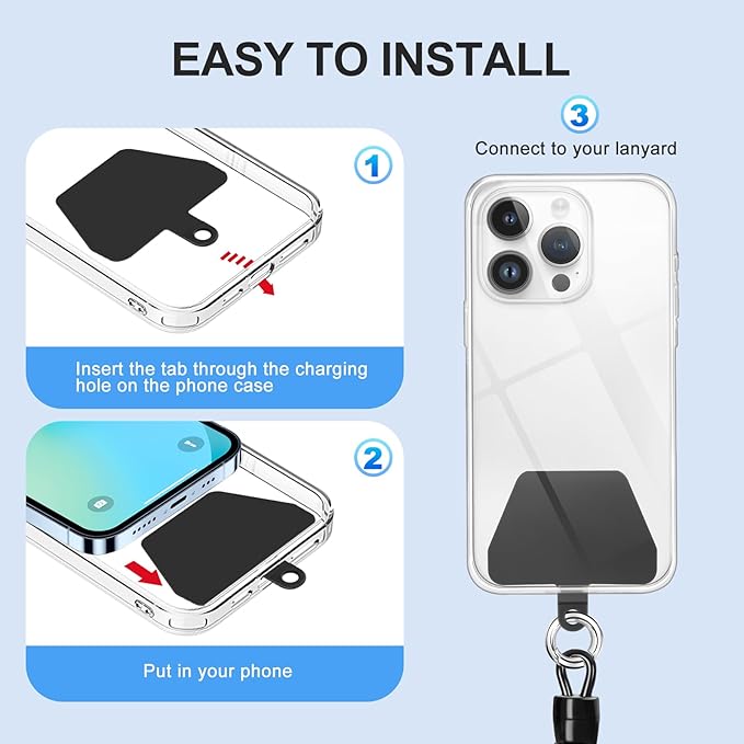 takyu Phone Tether, 2 Pack Phone Lanyard Tether with 4* TPU Patch and 1*Carabiner for Outdoor Hiking Cycling Climbing Skiing Compatible for iPhone Samsung Pixel Most Smartphones
