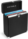 Victrola Collector – Record Storage Case – Holds 30+ Vinyl Turntable Records, Heavy-Duty Hardware, Hinges, & Smart Metal Corners, Portable with Easy-Carry Handle (Black)
