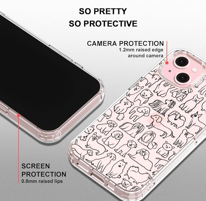 MOSNOVO Case for iPhone 15 Plus/iPhone 14 Plus, [Buffertech 6.6ft Military-Grade Drop Protection] [Anti Peel Off Tech] Clear TPU Bumper Phone Case Cover Design - Doodle Dog