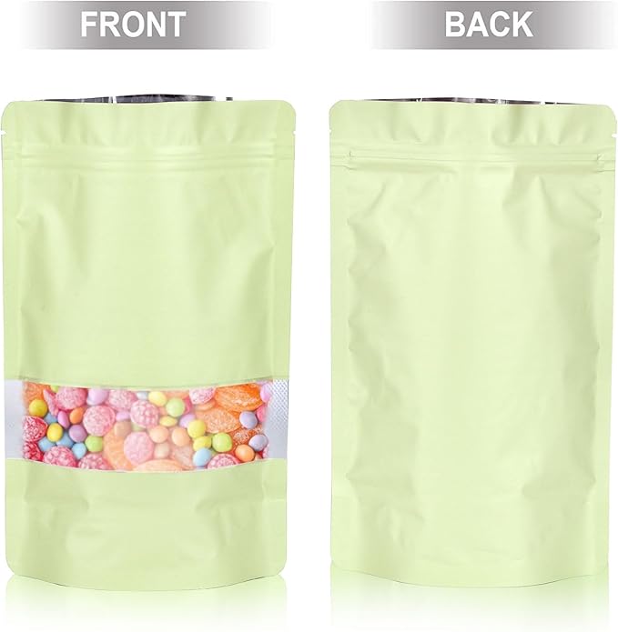 4.7"x7.8" 120pcs Mylar Bags for Food Storage,Smell Proof Bag with Matte Window Resealable Food Storage Bags for Small Business, Stand-up Foil Pouch Packaging Freeze Dried Candy Bag(Beige)