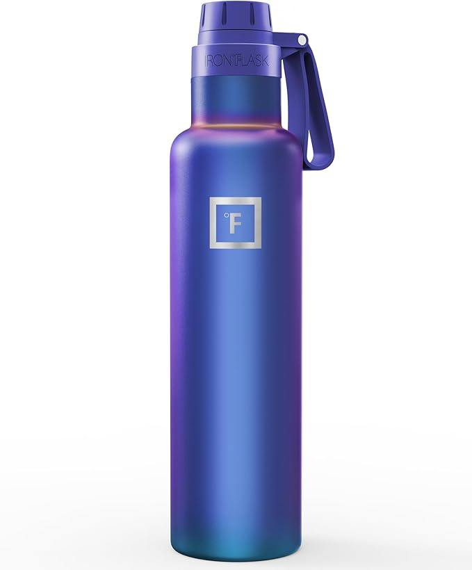 IRON °FLASK Camping & Hiking Hydration Flask with Spout, Narrow Mouth Insulated Stainless Steel Sports Water Bottle - Aurora 24 oz - Spout (1 Lid)