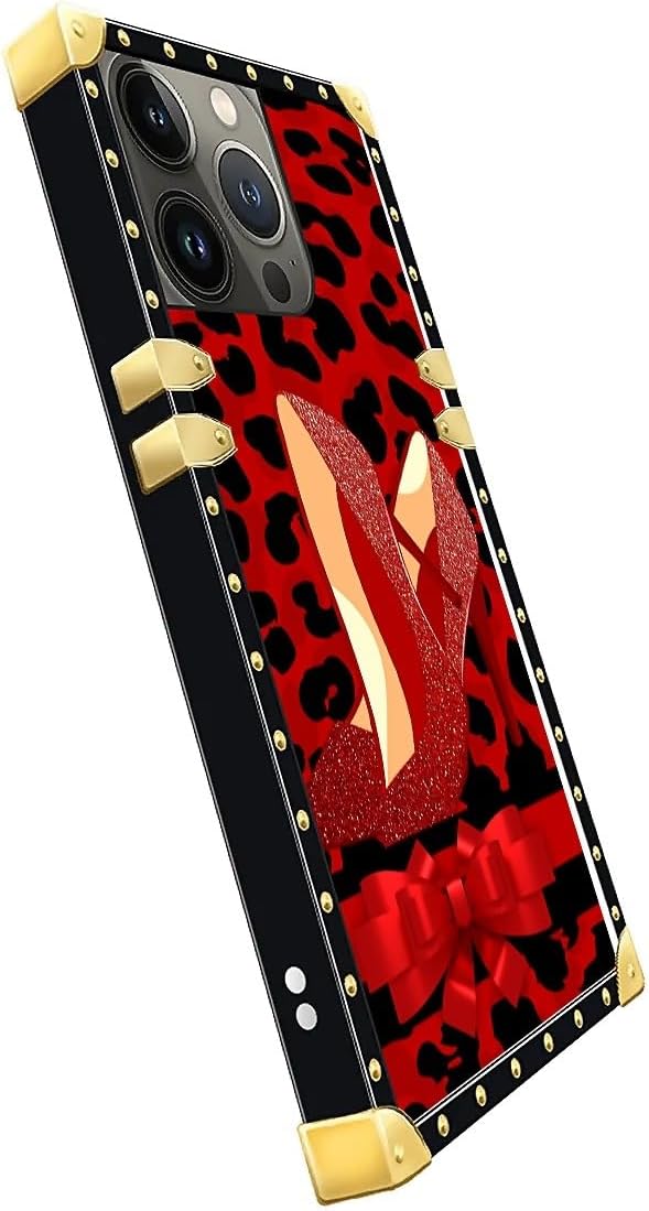 Compatible with iPhone 14 Pro Case, Elegant High Heels Luxury Golden Decoration for Girl Women Soft TPU Shockproof Protective Hard PC Back for iPhone 14 Pro