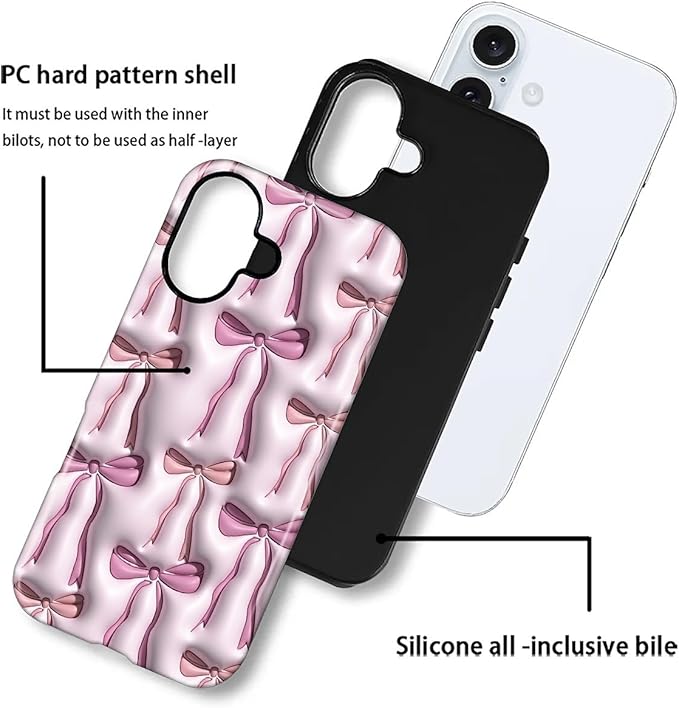 for iPhone 16 Plus Case,HL2 Abstract Ribbons Bows Hybrid 2 Layer Hard Shell Silicone Protective Pattern Design Case