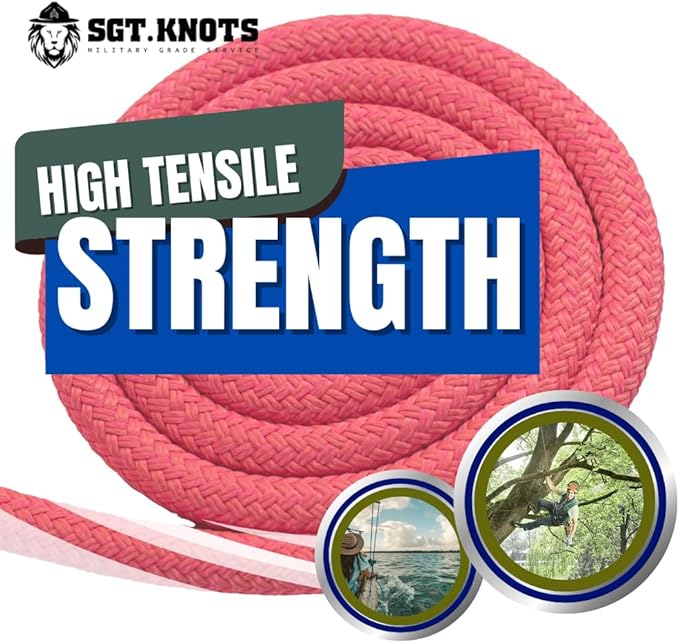 SGT KNOTS Arborist Double Braided Polyester Rope - Heavy Duty Tree Pulling Rope, Rigging, Tree Ropes, Arborist Pulling, Felling, Sailing, Industrial Rigging (0.625 in x 100 ft) Pink