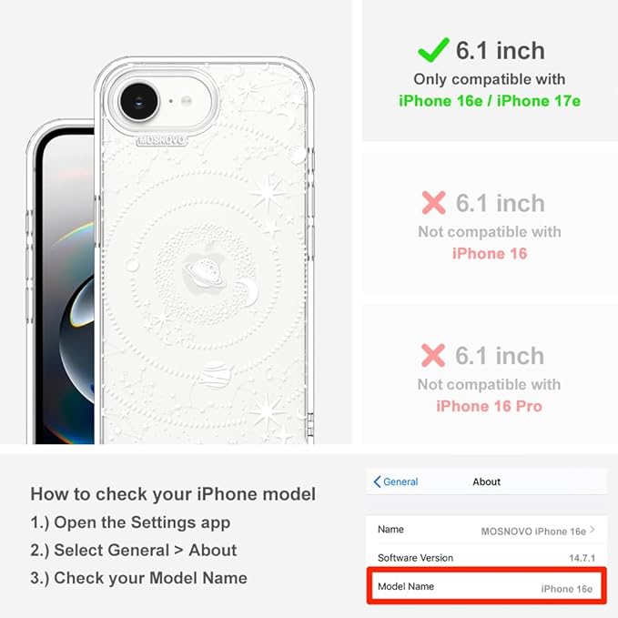 MOSNOVO for iPhone 17e Case/iPhone 16e Case, Shockproof Military-Grade Protection 6.6ft Drop Tested, Clear Phone Case for iPhone 16e / iPhone 17e, Galaxy Design