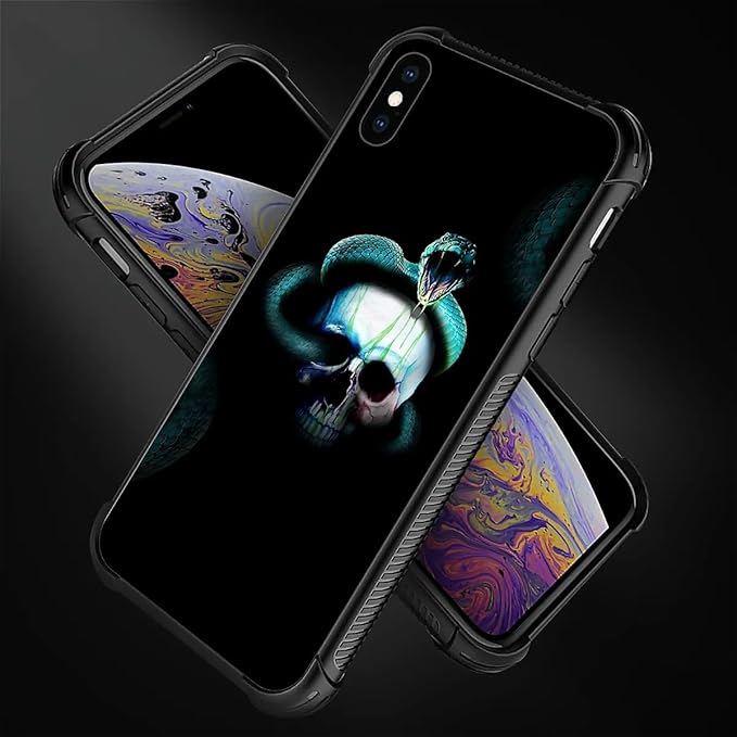 for iPhone X/Xs Case, Skeleton Winding Snake Pattern Graphic Design Girl Boy Soft Silicone Hard Acrylic Shock Protection for iPhone X/Xs