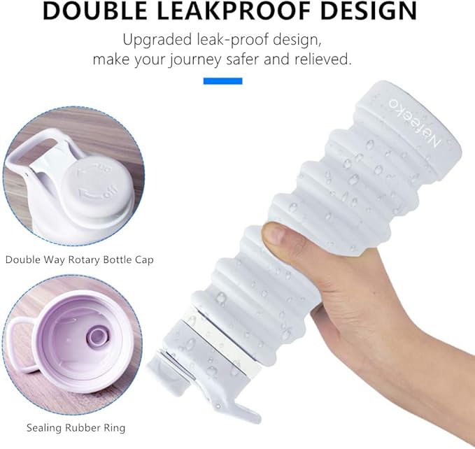 Nefeeko Collapsible Water Bottle, 26oz Silicone Foldable Water Bottles Leakproof BPA Free Travel Water Bottles with Carabiner, Portable Sport Water Bottles for Camping,Hiking Outdoor Indoor Sport