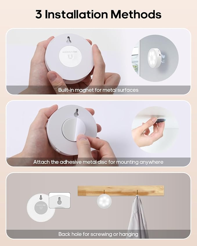 GOODEA.fun Puck Lights with Remote, 13 RGB Colors LED Under Cabinet Light, Rechargeable Battery Operated Under Cabinet Lighting Tap Lights, Stick on Lights with Dimmer and Timer（6 Pack）