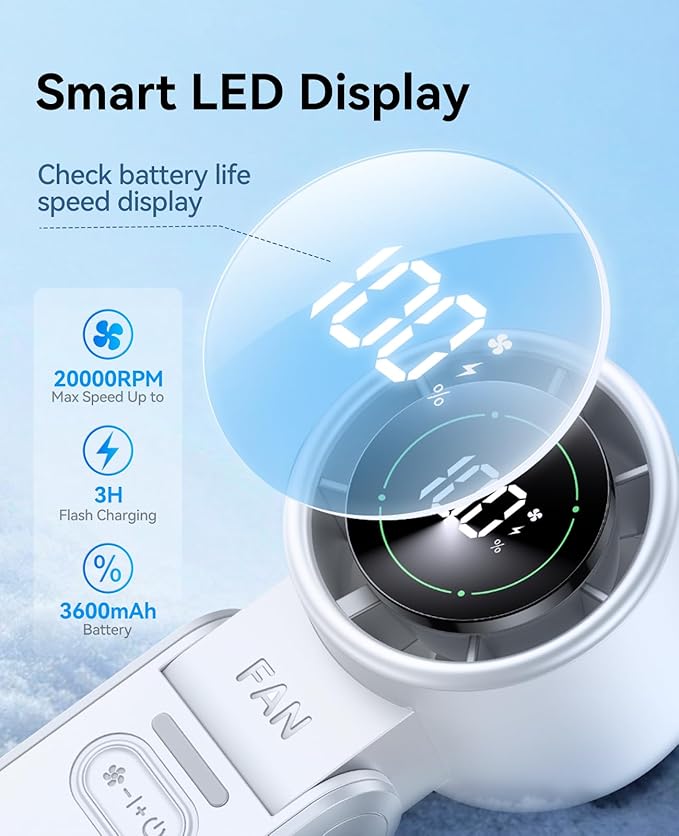 KIMMOO 2 Pack White Portable Handheld Turbo Fan-100 Speeds, Powerful 20000 RPM, 12Hrs Cooling,120° Rotation, USB Rechargeable Mini Hand Held Personal Fan for Travel Outdoor Indoor