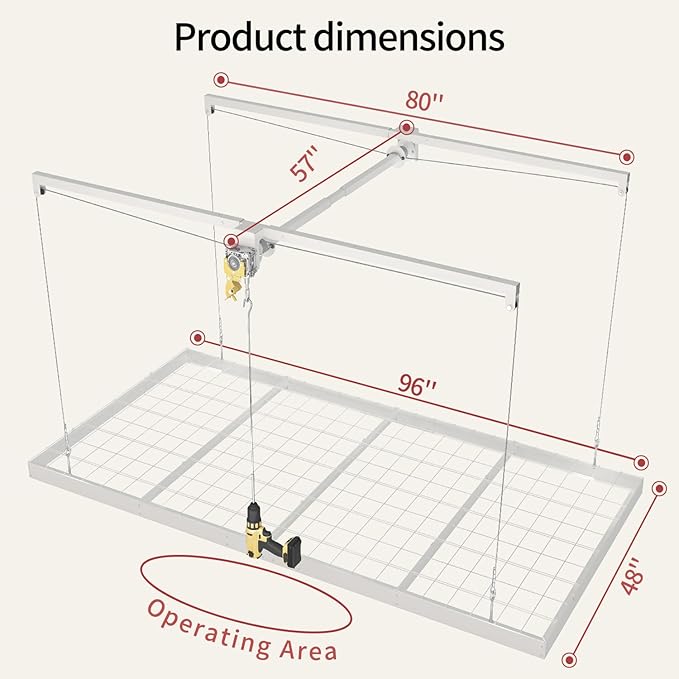 Garage Ceiling Storage Racks – 4x8 FT Overhead Garage Storage Rack with Safety Lock, Heavy-Duty Ceiling Mounted Lift System and Storage Organizer, Ideal for Maximizing Overhead Space, 325 lbs Capacity