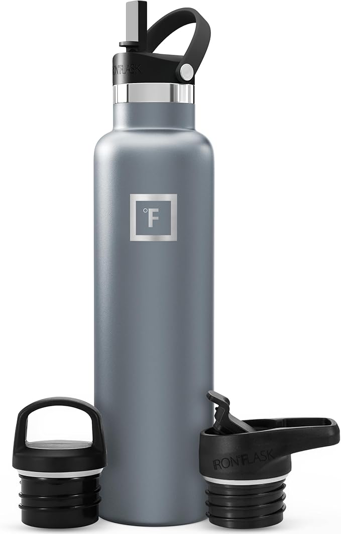IRON °FLASK Camping & Hiking Hydration Flask with Straw, BPA-Free Insulated Stainless Steel Sports Water Bottle - 24 oz Graphite