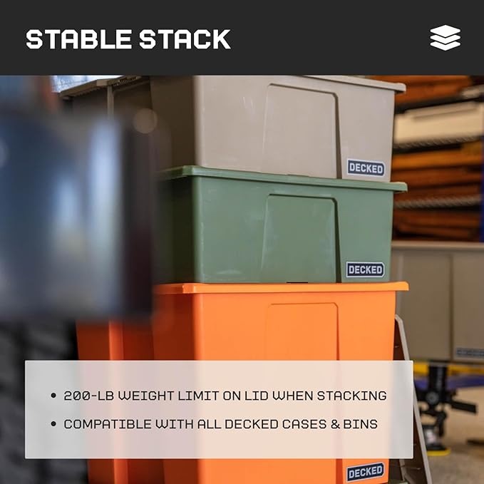 DECKED Payloader 32 L (1-Pack) - 75 lb Bin / 200 lb Lid Load Rated, Heavy-Duty Stackable Storage Bins, Fits Drawer System & Tool Box - Ranger Green