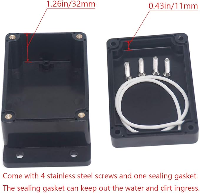 2 Pack Project Box IP65 Waterproof Junction Box ABS Plastic Black Electrical Boxes DIY Electronic Project Case Power Enclosure with Fixed Ear 3.94 x 2.68 x 1.97 inch(100x68x50mm)