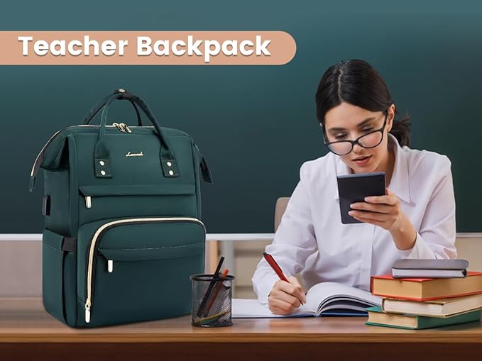 LOVEVOOK College Laptop Backpack, 15.6 Inch Travel Backpack for College, Waterproof Work Backpack Woman for Teacher Nurse Anti-theft Travel Back Pack, Gifts for Women,Dark Green