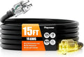 Outdoor Extension Cord 15 FT Waterproof, 12/3 Gauge Heavy Duty 3 Prong Power Cord with Lighted Indicator End, 15A 125V 1875W SJTW, ETL Listed, Great for Lawn/Garden/Home(Black)