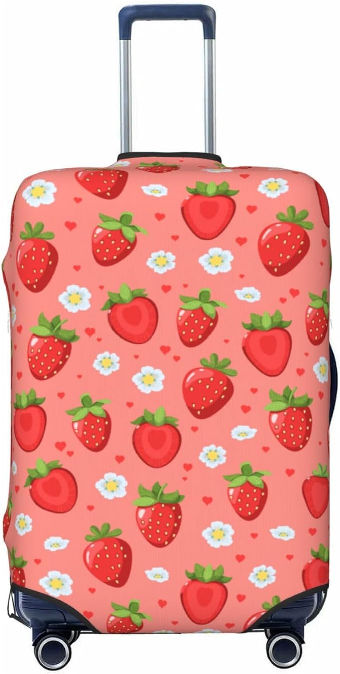 Cute Strawberry and Floral Print Elastic Luggage Cover, Suitcase Protector For Travel (Fits 29-32 Inch Luggage)