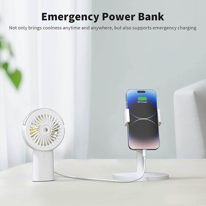 Otlonpe Handheld Misting Fan Portable, Small Personal Hand Held Rechargeable Mist Fan Water Spray, 4000mAh Battery Operated Hand Mister Fans 3-Speed, 4-15 Hrs Runtime for Travel Home Office Outdoor