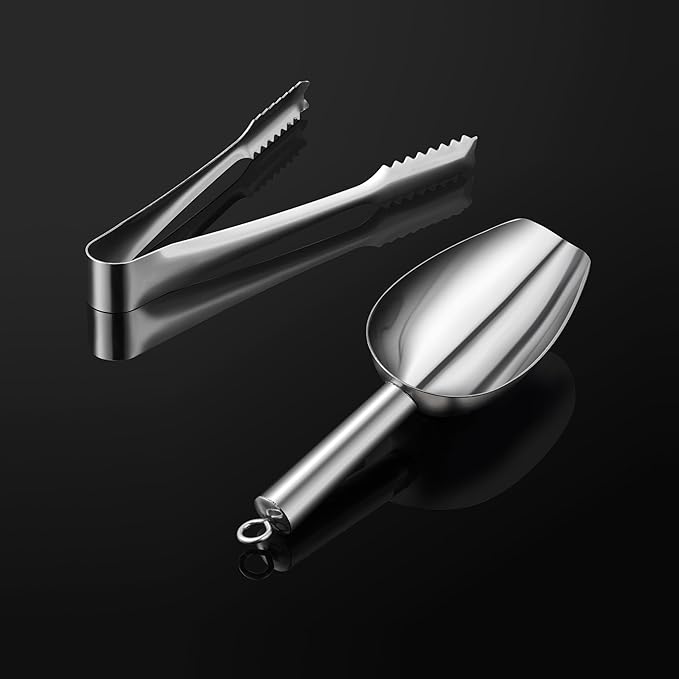 Ice Maker Scoop with Magnetic Hook Holder, Kitchen Ice Scoop for Refrigerator, Multipurpose for Pet Food, Flour, Grains, Candy (Polished stainless steel)