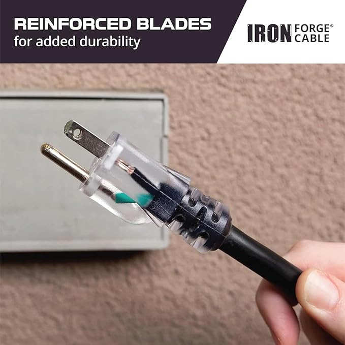 Iron Forge Cable Lighted Heavy Duty Extension Cord 6 ft - 10 Gauge Outdoor Extension Cord 15 AMP, 10/3 Black Power Cable SJTW Weatherproof with 3 Prong