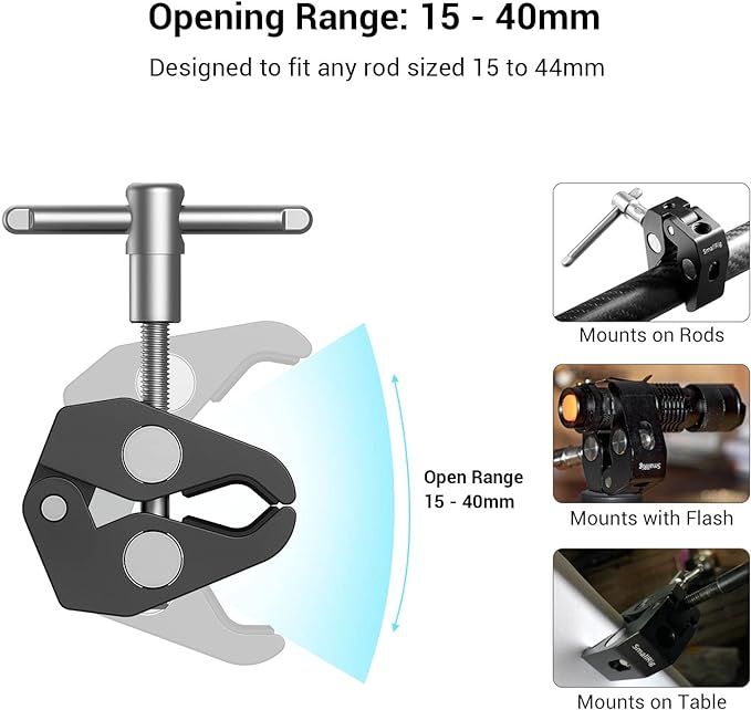 SMALLRIG Super Clamp w/ 1/4" and 3/8" Thread and 5.8 Inches Adjustable Friction Power Articulating Magic Arm with 1/4" Thread Screw for LCD Monitor/LED Lights - KBUM2730