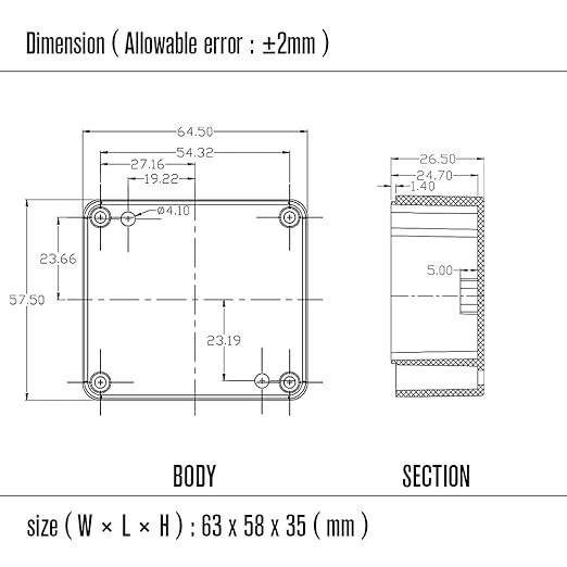 LeMotech Electrical Box ABS Plastic Project Box IP65 Waterproof Junction Box Project Case Universal Enclosure for Electronics Black 2.48x 2.28x 1.37 inch(63x58x35mm)(Pack of 1)