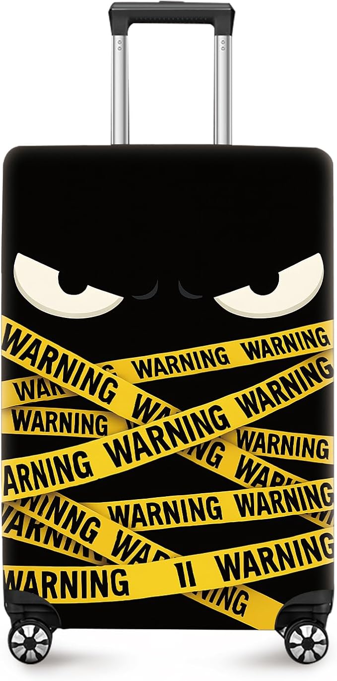 ANNA QUEEN Warning Tape Luggage Cover, Funny Eyes and Yellow Tape Design Suitcase Protector, Stretchable Washable Travel Sleeve for 32-34 Inch Luggage