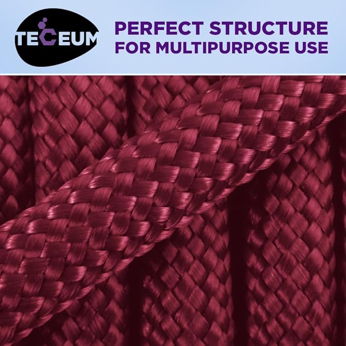TECEUM Paracord Type III 550 Burgundi – 50 ft – 4mm – Tactical Rope MIL-SPEC – Outdoor para Cord –Camping Hiking Fishing Gear and Equipment – EDC Parachute Cord – Strong Survival Rope 067gd